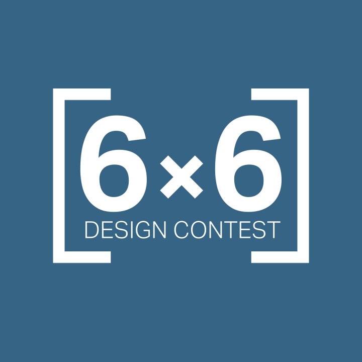 6x6 Design Contest in eckigen Klammern in weisser Schrift auf blauem Hintergrund