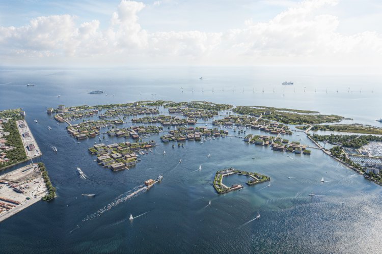Eine Stadt auf dem Meer als Ansammlung von kleinen, schwimmenden Inseln.