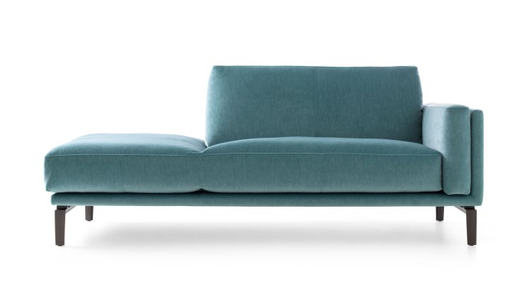 3-Sitzer-Sofa von Leolux mit türkisem Polsterbezug und Rückenlehne und Armstütze auf der linken Seite.