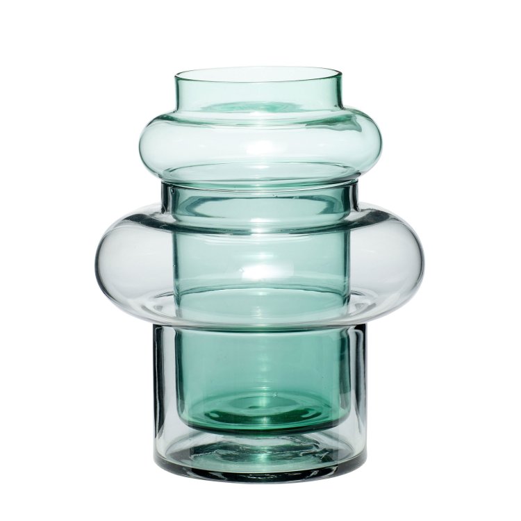 Zweiteilige Vase von Hübsch Interior aus türkisfarbigem Glas.